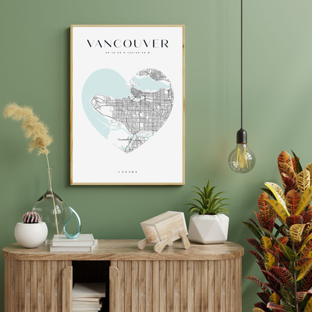 Poster Vancouver city map heart 40X50 cm + gold frame