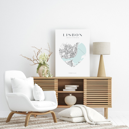 Poster Lisbon city map heart 40X50 cm + gold frame