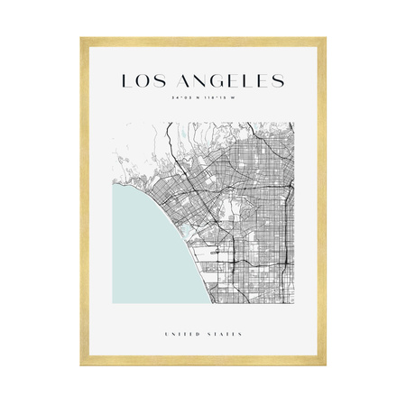 Poster Los Angeles city map square 40X50 cm + gold frame