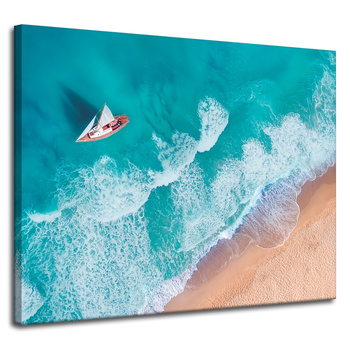 Canvas Print Sailboat Waves Sand Shore 100x80 cm
