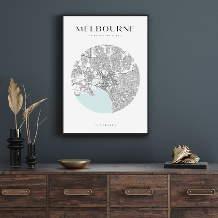 Poster Melbourne city map circle 40X50 cm + gold frame