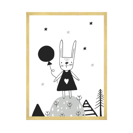 Children's poster Rabbit with a balloon 40X50 cm + gold frame