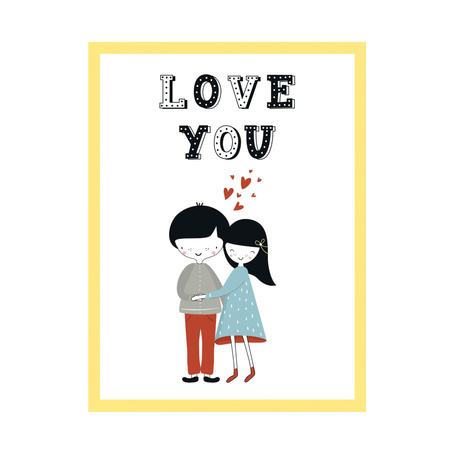 Children's poster Love you 24X30 cm + yellow frame