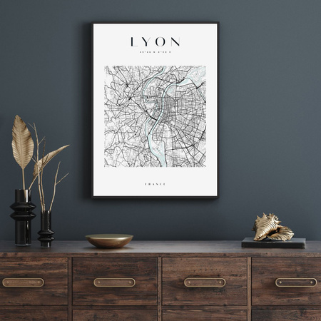 Poster Lyon city map square 40X50 cm + gold frame