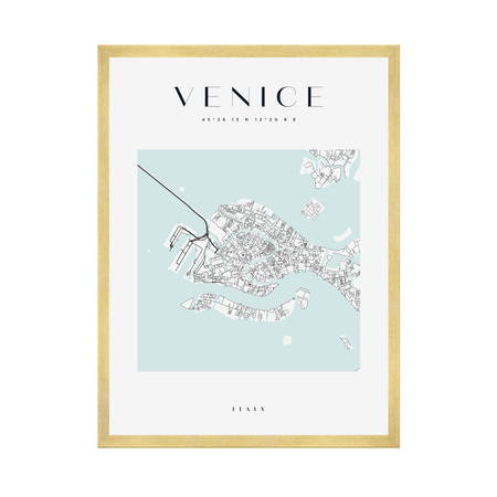 Poster Venice city map square 40X50 cm + gold frame