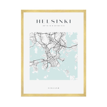 Poster Helsinki city map square 40X50 cm + gold frame