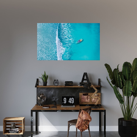 Canvas Print Blue Boat in the Middle of the Ocean 100x80 cm