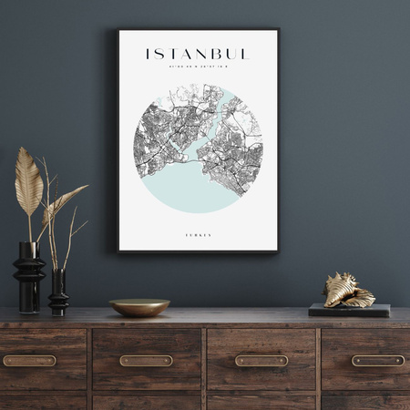 Poster Istanbul city map circle 40X50 cm + gold frame