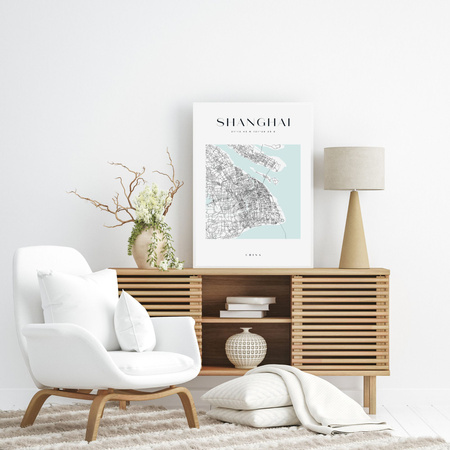 Poster Shanghai city map square 40X50 cm + gold frame