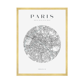Poster Map of the city of Paris circle 40X50 cm + gold frame