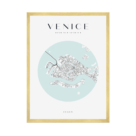Poster Venice city map circle 40X50 cm + gold frame