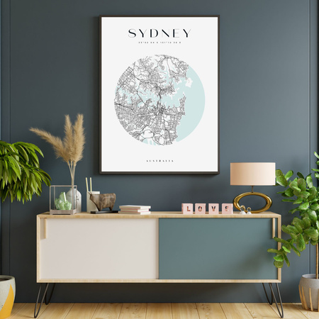 Poster Sydney city map circle 40X50 cm + gold frame