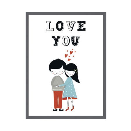Children's poster Love you 21X29.7 cm + gray stone frame