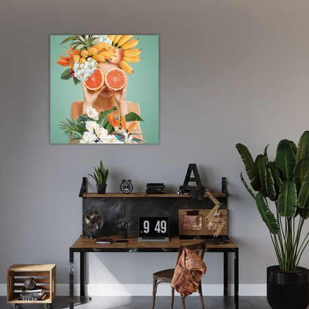 Canvas Print Harmony of Nature Flowers Woman Fruits 90X90 cm