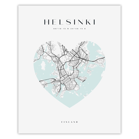 Poster Helsinki city map heart 40X50 cm + gold frame