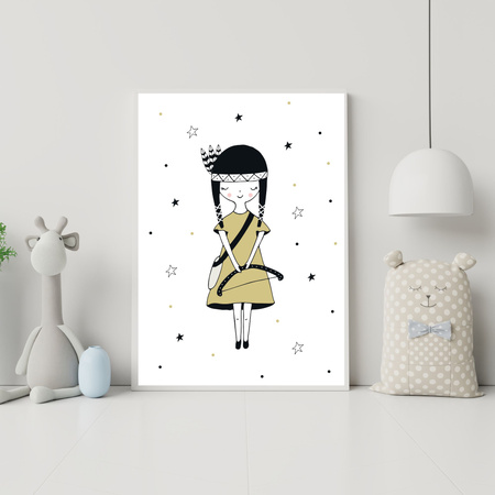 Children's poster Little Indian 40X50 cm + gold frame