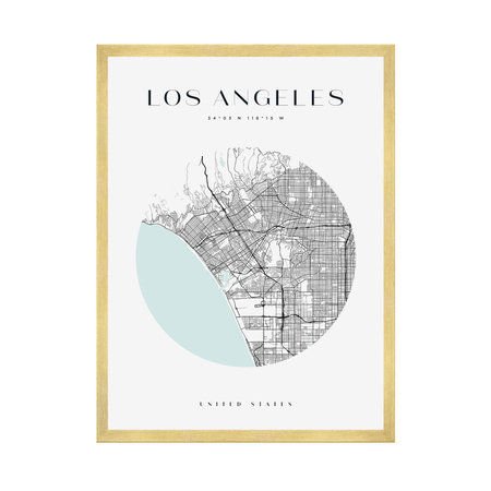 Poster Los Angeles city map circle 40X50 cm + gold frame