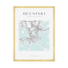 Poster Helsinki city map square 40X50 cm + gold frame