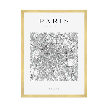 Poster Map of the city of Paris square 40X50 cm + gold frame