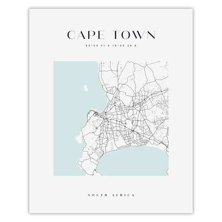 Poster Map of Cape Town square 40X50 cm + gold frame