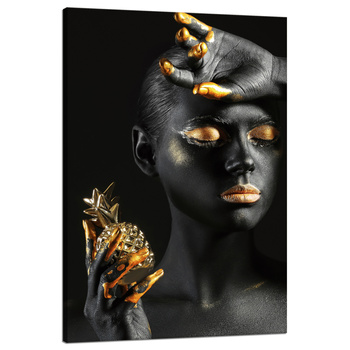 Canvas Print Black Woman Golden Lips Art 80x120 cm