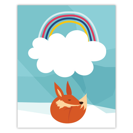 Children's fox rainbow poster 24X30 cm + green frame