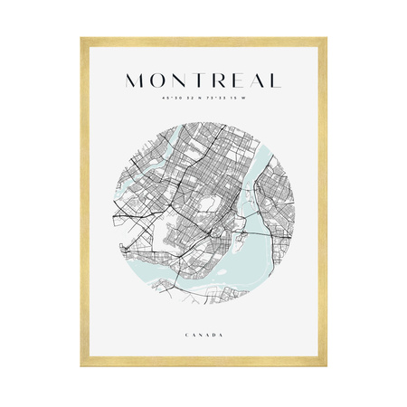 Poster Montreal city map circle 40X50 cm + gold frame