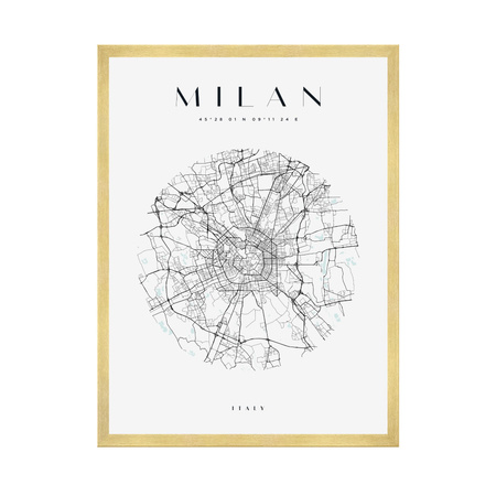 Poster Milan city map circle 40X50 cm + gold frame