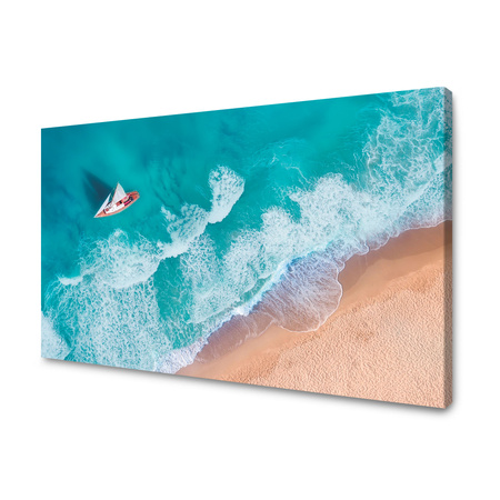 Canvas Print Sailboat Waves Sand Shore 120x80 cm