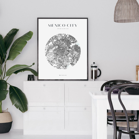 Poster Map of Mexico City circle 40X50 cm + gold frame