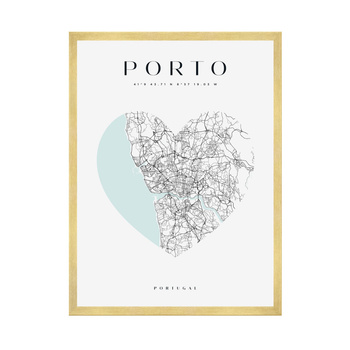 Poster Porto city map heart 40X50 cm + gold frame