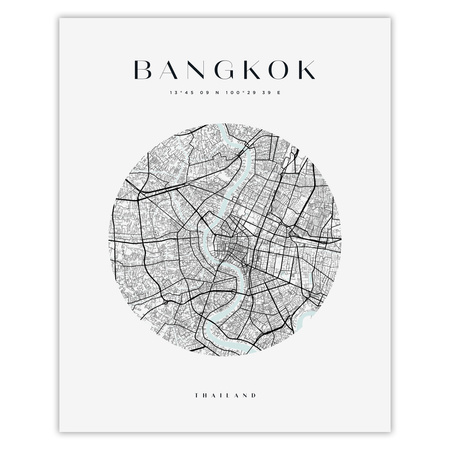 Poster Bangkok city map circle 40X50 cm + gold frame