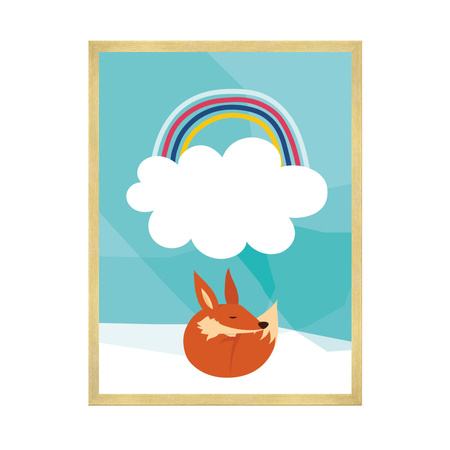 Children's fox rainbow poster 30X40 cm + gold frame