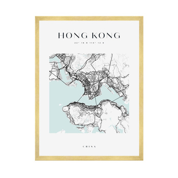 Poster Hong Kong city map square 40X50 cm + gold frame