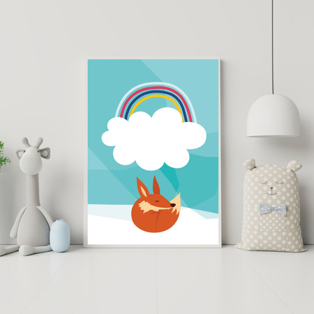 Children's fox rainbow poster 24X30 cm + yellow frame