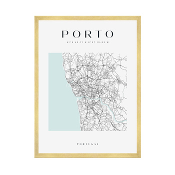 Poster Porto city map square 40X50 cm + gold frame