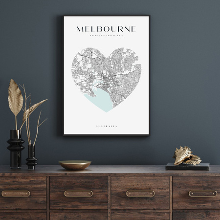 Poster Melbourne city map heart 40X50 cm + gold frame