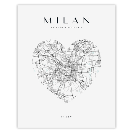Poster Milan city map heart 40X50 cm + gold frame