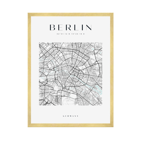 Poster Berlin city map square 40X50 cm + gold frame
