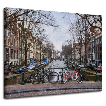 Canvas Print Bikes on the Amsterdam Bridge 100x80 cm
