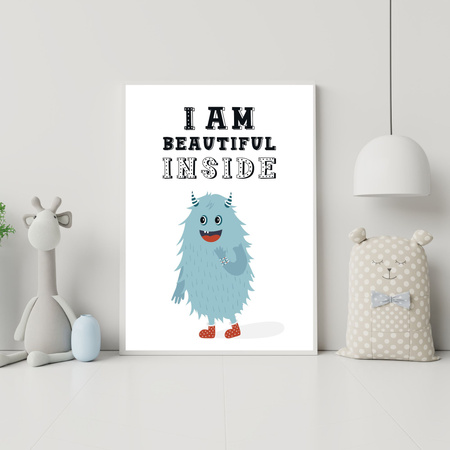 Children's poster I am beautiful inside 40X50 cm + gray stone frame