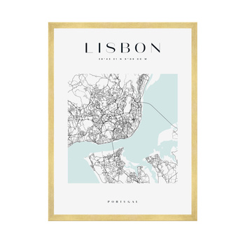 Poster Lisbon city map square 40X50 cm + gold frame