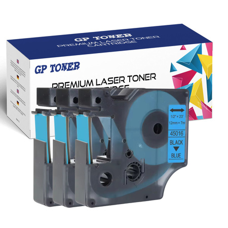 3x DYMO D1 12mm tape 7m blue black GP-DY45016 x3