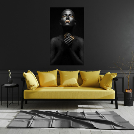 Canvas Print Black Woman Gold Nails Lips Eyes 80x120 cm