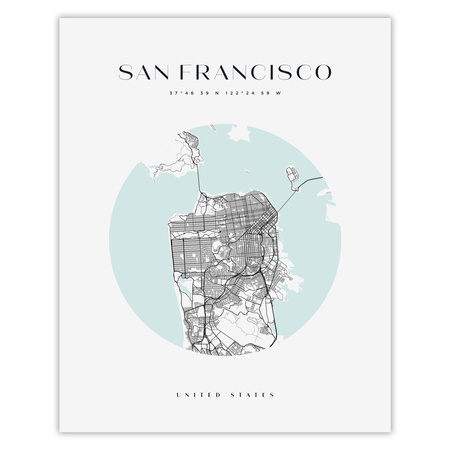 Poster San Francisco city map circle 40X50 cm + gold frame