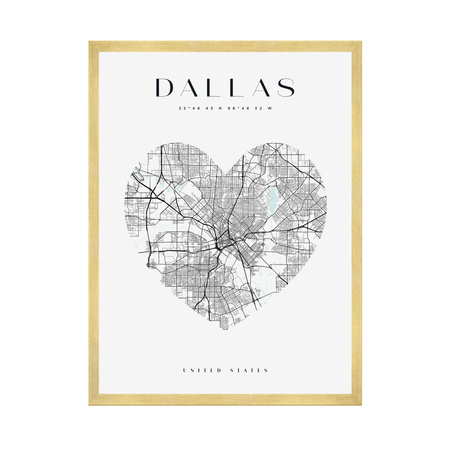 Poster Dallas city map heart 40X50 cm + gold frame