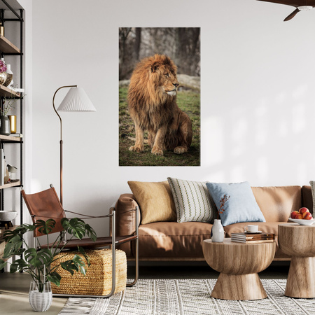 Canvas Print Posing Lion in the Background of Nature 80x120 cm