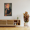 Canvas Print Lady with Cat Flowers Black 80x120 cm