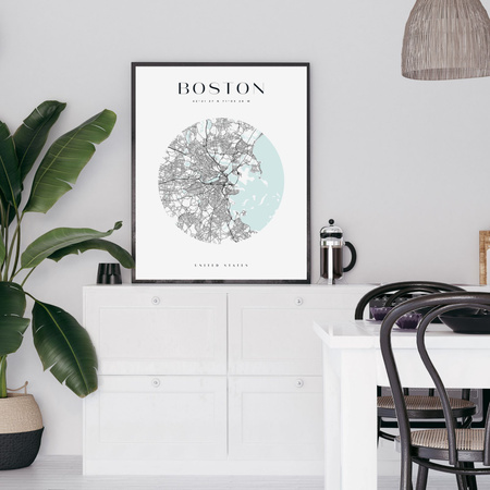 Poster Boston city map circle 40X50 cm + gold frame