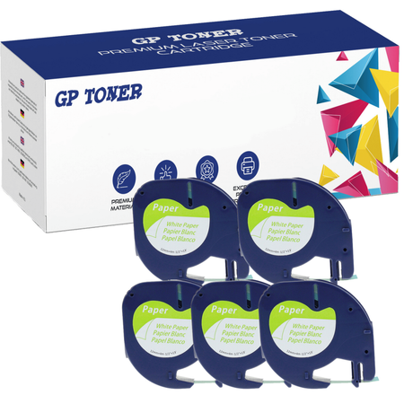 5x Dymo LetraTag 59421 Tape 12mm x 4m White Paper - replacement GP-DY59421 x5